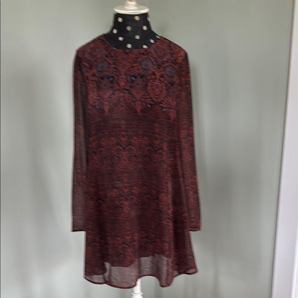 Elegant Brown and Burgundy Silk Dress
